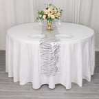Sequin Mesh 12"x108" Table Runner Silver Stylish Wave Embroidery - Bell Racket Store