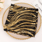 Sequin Mesh 20"x20" Napkin Black Gold - Wave Embroidered Reusable Napkin - Bell Racket Store