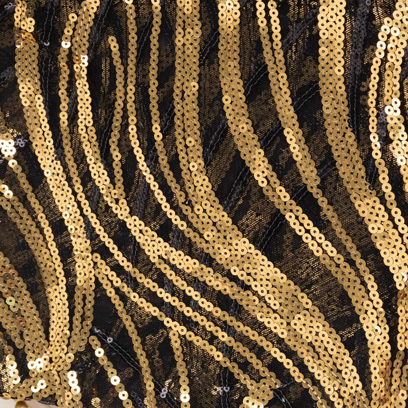 Sequin Mesh 20"x20" Napkin Black Gold - Wave Embroidered Reusable Napkin - Bell Racket Store