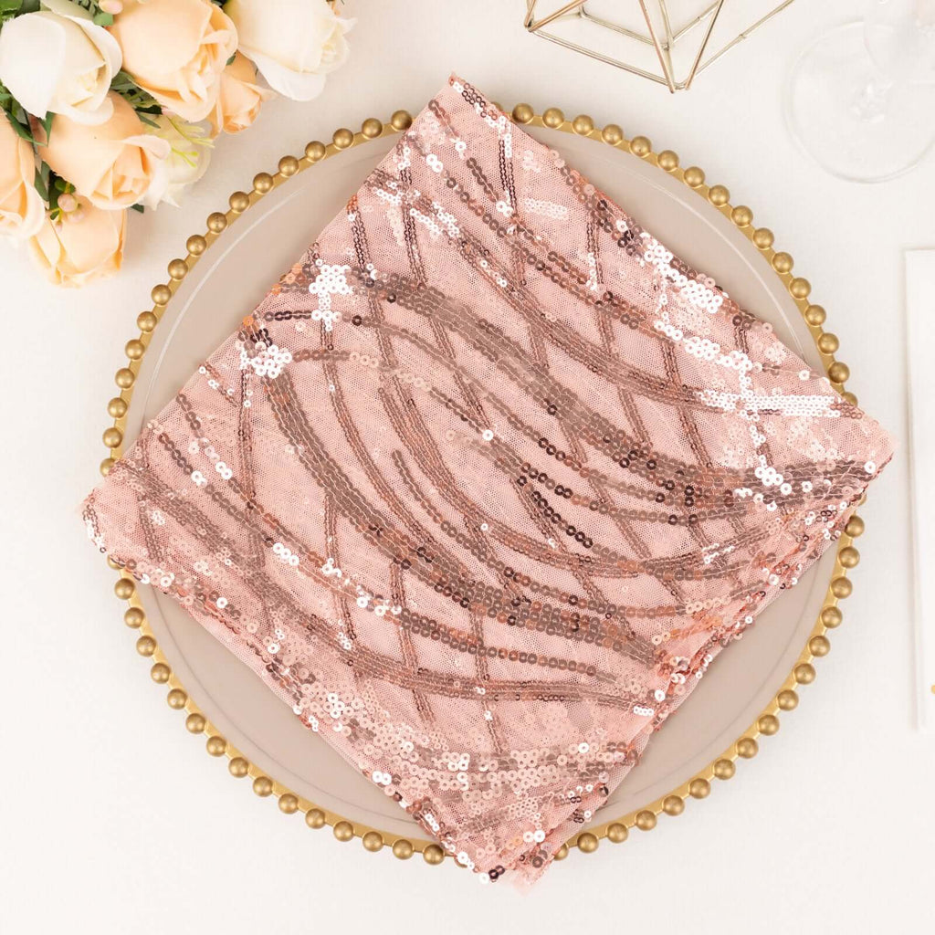 Sequin Mesh 20"x20" Napkin Blush - Wave Embroidered Reusable Napkin - Bell Racket Store