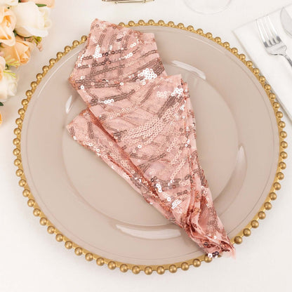 Sequin Mesh 20"x20" Napkin Blush - Wave Embroidered Reusable Napkin - Bell Racket Store