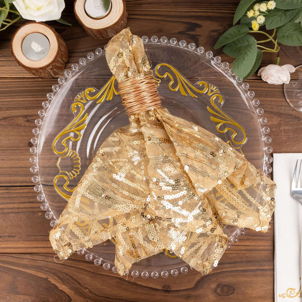 Sequin Mesh 20"x20" Napkin Champagne - Wave Embroidered Reusable Napkin - Bell Racket Store