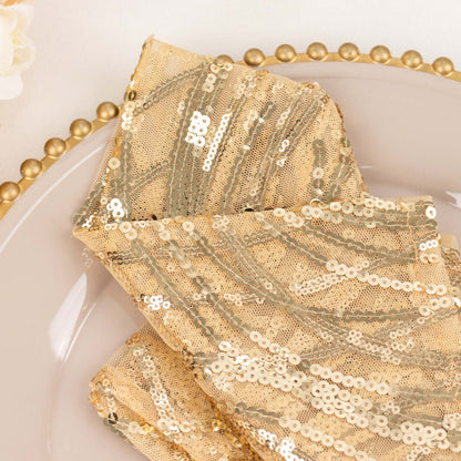 Sequin Mesh 20"x20" Napkin Champagne - Wave Embroidered Reusable Napkin - Bell Racket Store