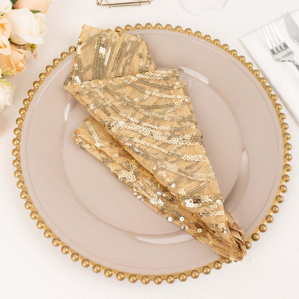 Sequin Mesh 20"x20" Napkin Champagne - Wave Embroidered Reusable Napkin - Bell Racket Store