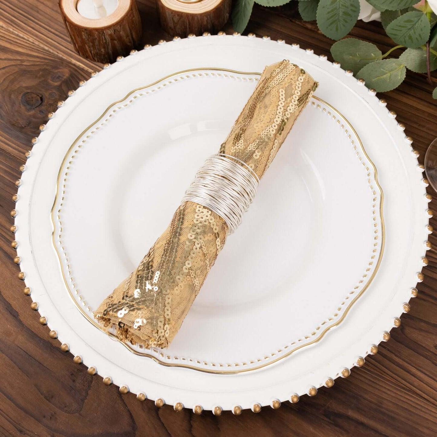 Sequin Mesh 20"x20" Napkin Champagne - Wave Embroidered Reusable Napkin - Bell Racket Store