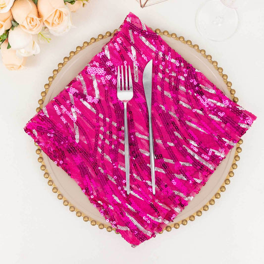Sequin Mesh 20"x20" Napkin Fuchsia Silver - Wave Embroidered Reusable Napkin - Bell Racket Store
