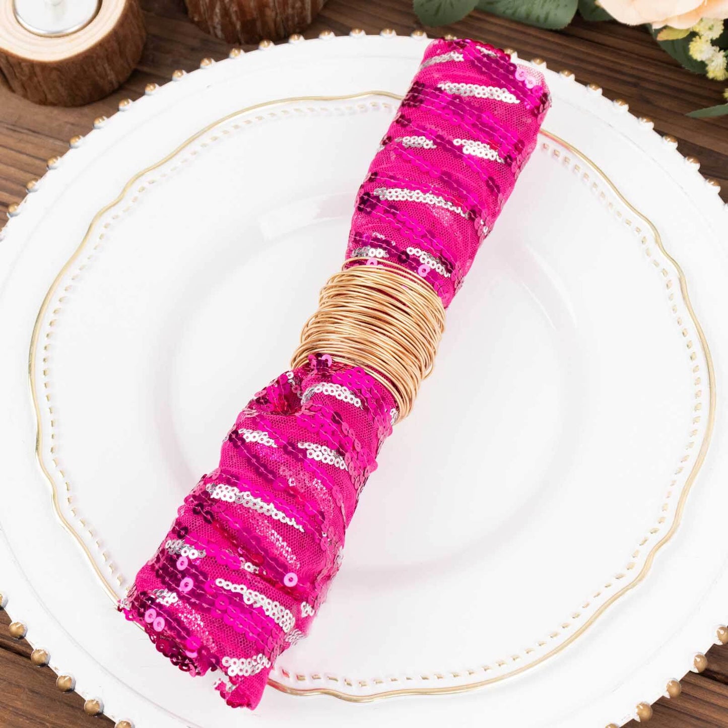 Sequin Mesh 20"x20" Napkin Fuchsia Silver - Wave Embroidered Reusable Napkin - Bell Racket Store