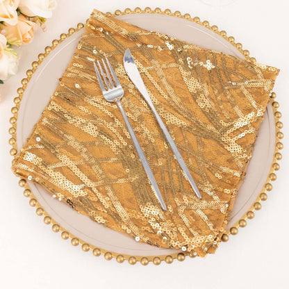 Sequin Mesh 20"x20" Napkin Gold - Wave Embroidered Reusable Cloth Napkin for Glitzy Table Settings - Bell Racket Store