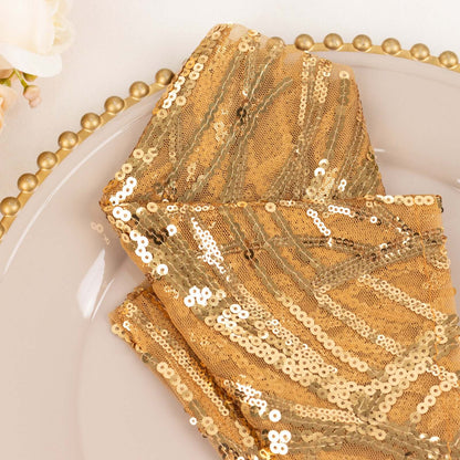 Sequin Mesh 20"x20" Napkin Gold - Wave Embroidered Reusable Cloth Napkin for Glitzy Table Settings - Bell Racket Store