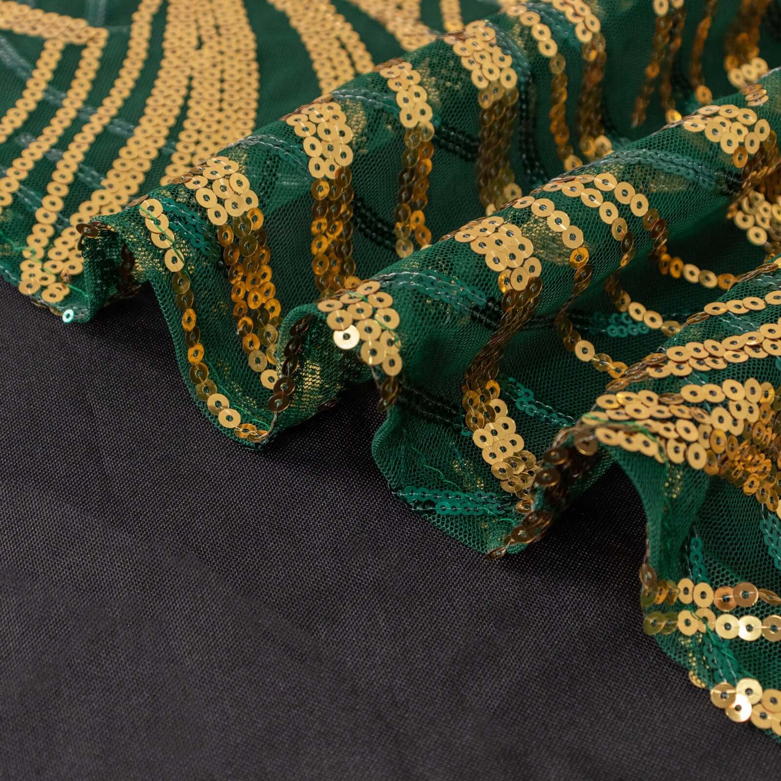 Sequin Mesh 20"x20" Napkin Hunter Emerald Green Gold - Wave Embroidered Reusable Napkin - Bell Racket Store