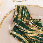 Sequin Mesh 20"x20" Napkin Hunter Emerald Green Gold - Wave Embroidered Reusable Napkin - Bell Racket Store