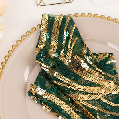 Sequin Mesh 20"x20" Napkin Hunter Emerald Green Gold - Wave Embroidered Reusable Napkin - Bell Racket Store