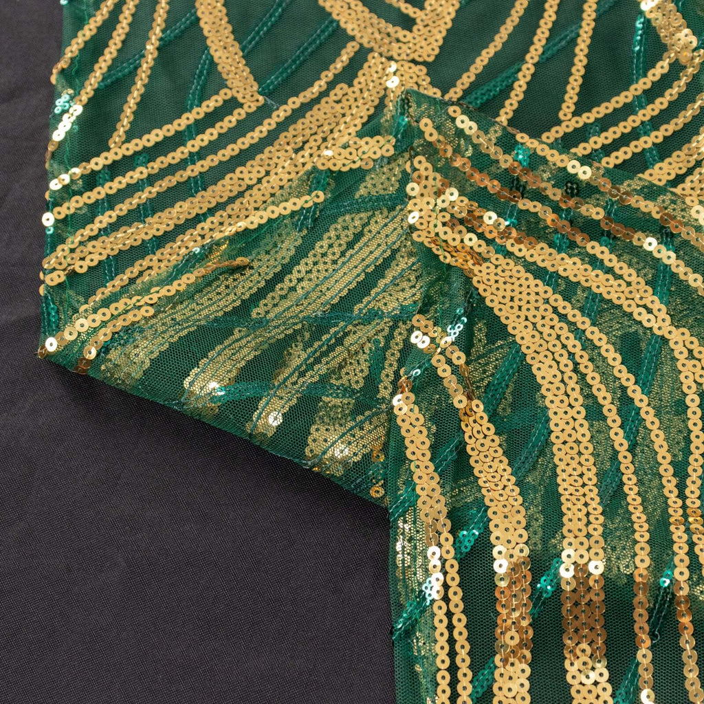Sequin Mesh 20"x20" Napkin Hunter Emerald Green Gold - Wave Embroidered Reusable Napkin - Bell Racket Store