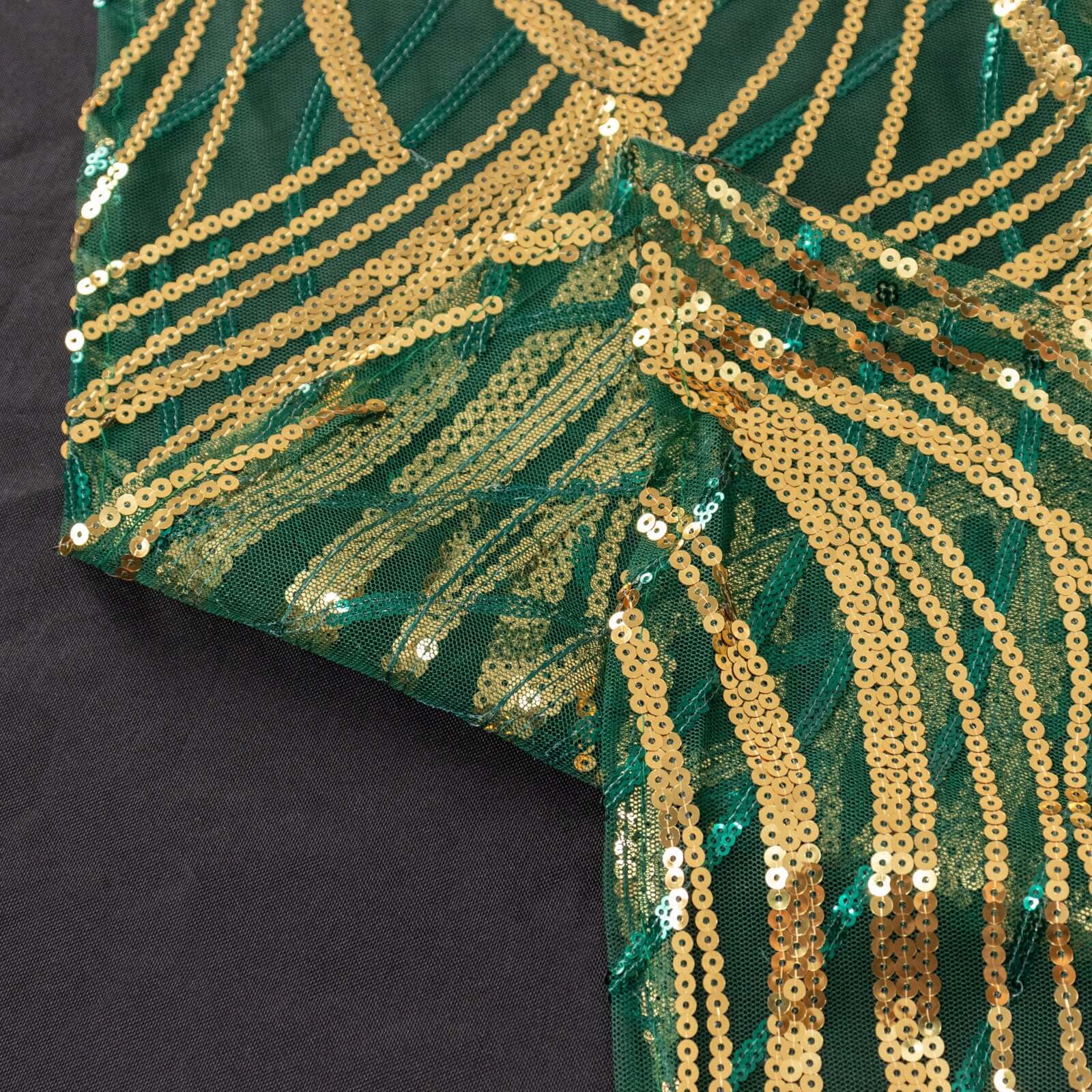 Sequin Mesh 20"x20" Napkin Hunter Emerald Green Gold - Wave Embroidered Reusable Napkin - Bell Racket Store