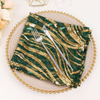 Sequin Mesh 20"x20" Napkin Hunter Emerald Green Gold - Wave Embroidered Reusable Napkin - Bell Racket Store