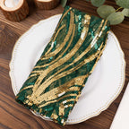 Sequin Mesh 20"x20" Napkin Hunter Emerald Green Gold - Wave Embroidered Reusable Napkin - Bell Racket Store