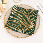 Sequin Mesh 20"x20" Napkin Hunter Emerald Green Gold - Wave Embroidered Reusable Napkin - Bell Racket Store