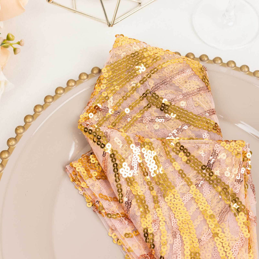 Sequin Mesh 20"x20" Napkin Rose Gold - Wave Embroidered Reusable Napkin - Bell Racket Store
