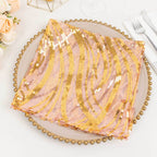 Sequin Mesh 20"x20" Napkin Rose Gold - Wave Embroidered Reusable Napkin - Bell Racket Store