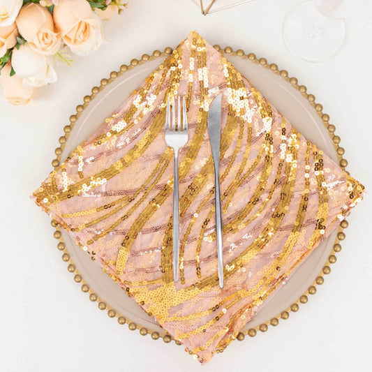 Sequin Mesh 20"x20" Napkin Rose Gold - Wave Embroidered Reusable Napkin - Bell Racket Store