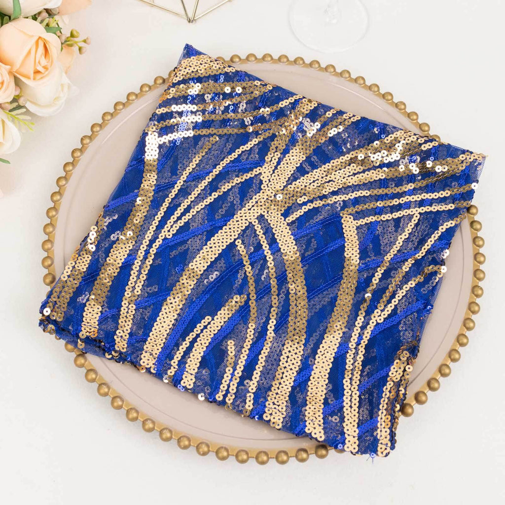 Sequin Mesh 20"x20" Napkin Royal Blue Gold - Wave Embroidered Reusable Napkin - Bell Racket Store