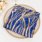Sequin Mesh 20"x20" Napkin Royal Blue Gold - Wave Embroidered Reusable Napkin - Bell Racket Store