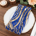 Sequin Mesh 20"x20" Napkin Royal Blue Gold - Wave Embroidered Reusable Napkin - Bell Racket Store
