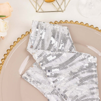 Sequin Mesh 20"x20" Napkin SIlver - Wave Embroidered Reusable Napkin - Bell Racket Store