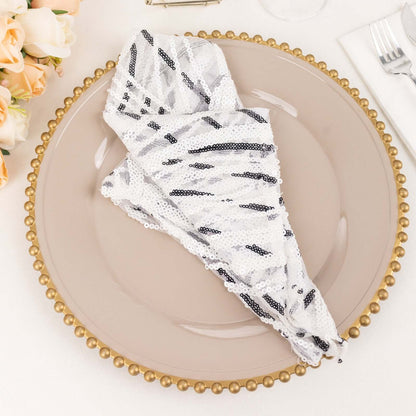 Sequin Mesh 20"x20" Napkin White Black - Wave Embroidered Reusable Napkin - Bell Racket Store
