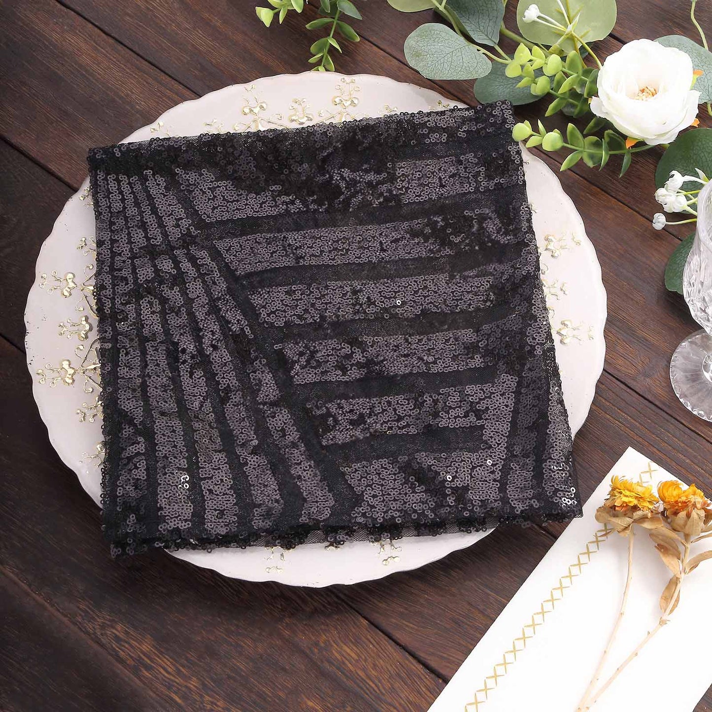 Sequin Napkins 20"x20" Black - Diamond Pattern Reusable Napkin - Bell Racket Store