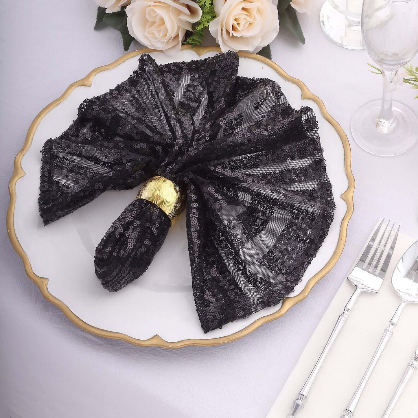 Sequin Napkins 20"x20" Black - Diamond Pattern Reusable Napkin - Bell Racket Store