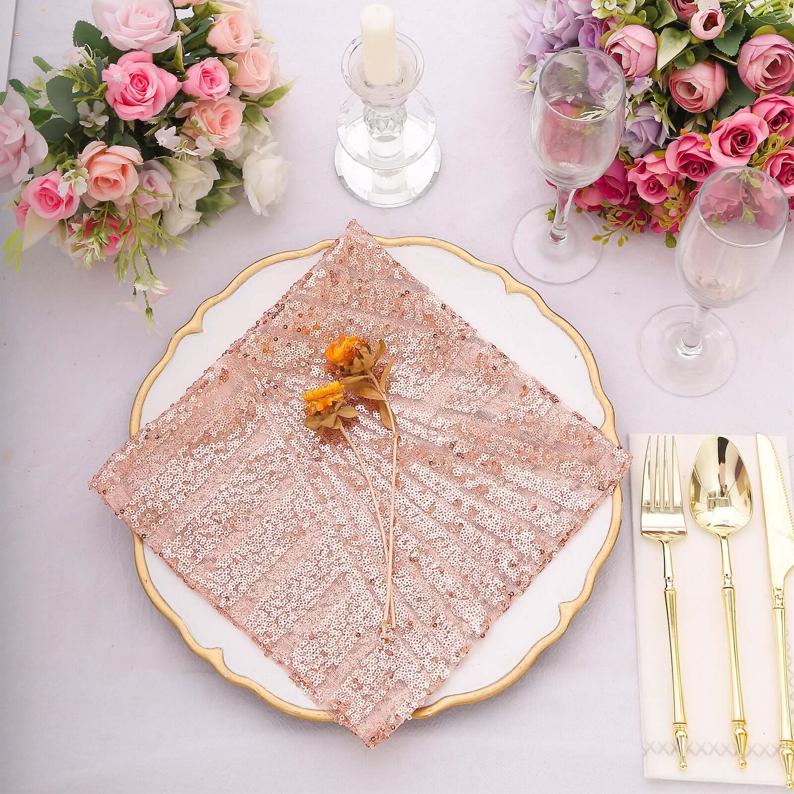 Sequin Napkins 20"x20" Blush - Diamond Pattern Reusable Napkin - Bell Racket Store