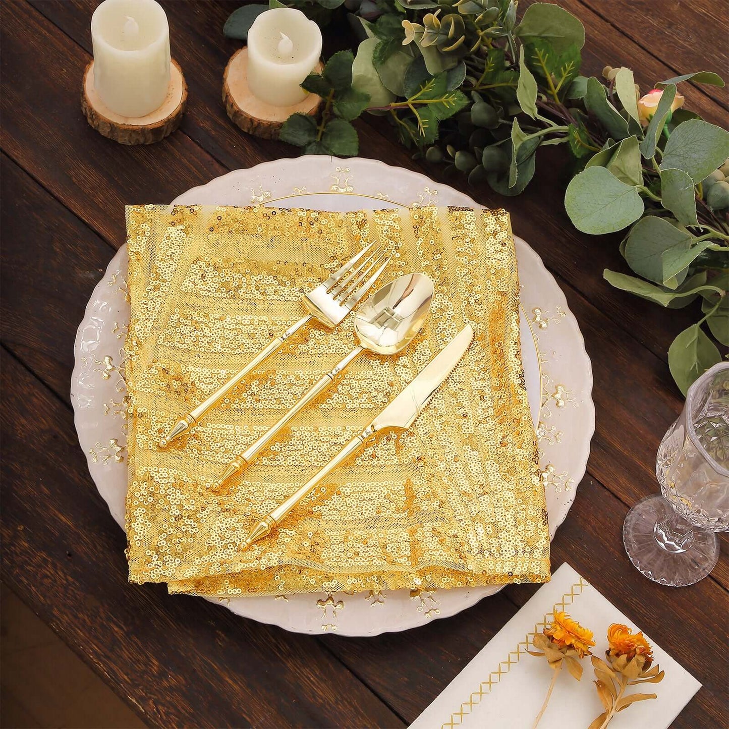 Sequin Napkins 20"x20" Gold - Diamond Pattern Reusable Napkin for Glamorous Table Settings - Bell Racket Store