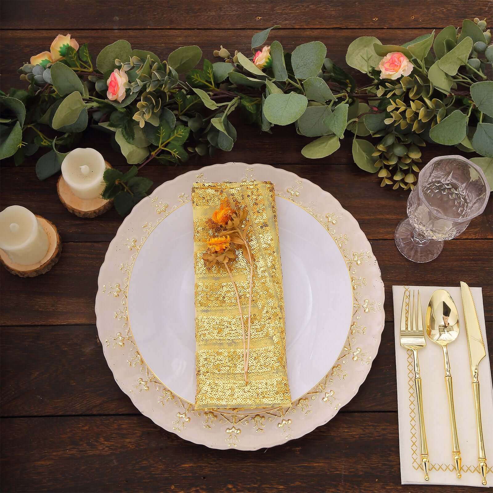 Sequin Napkins 20"x20" Gold - Diamond Pattern Reusable Napkin for Glamorous Table Settings - Bell Racket Store