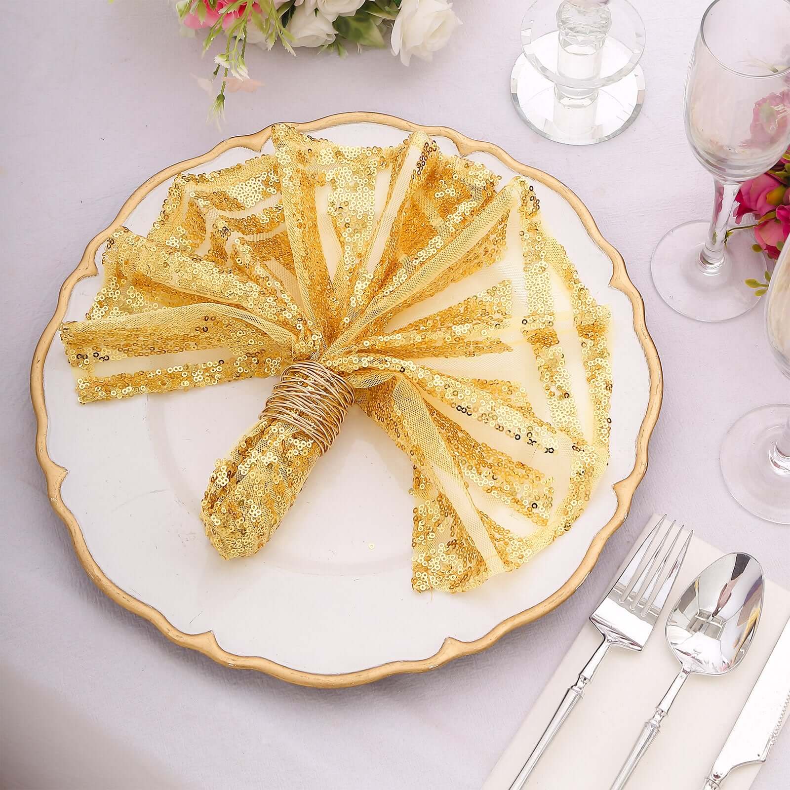 Sequin Napkins 20"x20" Gold - Diamond Pattern Reusable Napkin for Glamorous Table Settings - Bell Racket Store