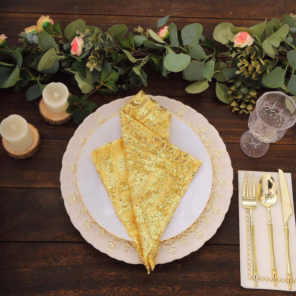 Sequin Napkins 20"x20" Gold - Diamond Pattern Reusable Napkin for Glamorous Table Settings - Bell Racket Store