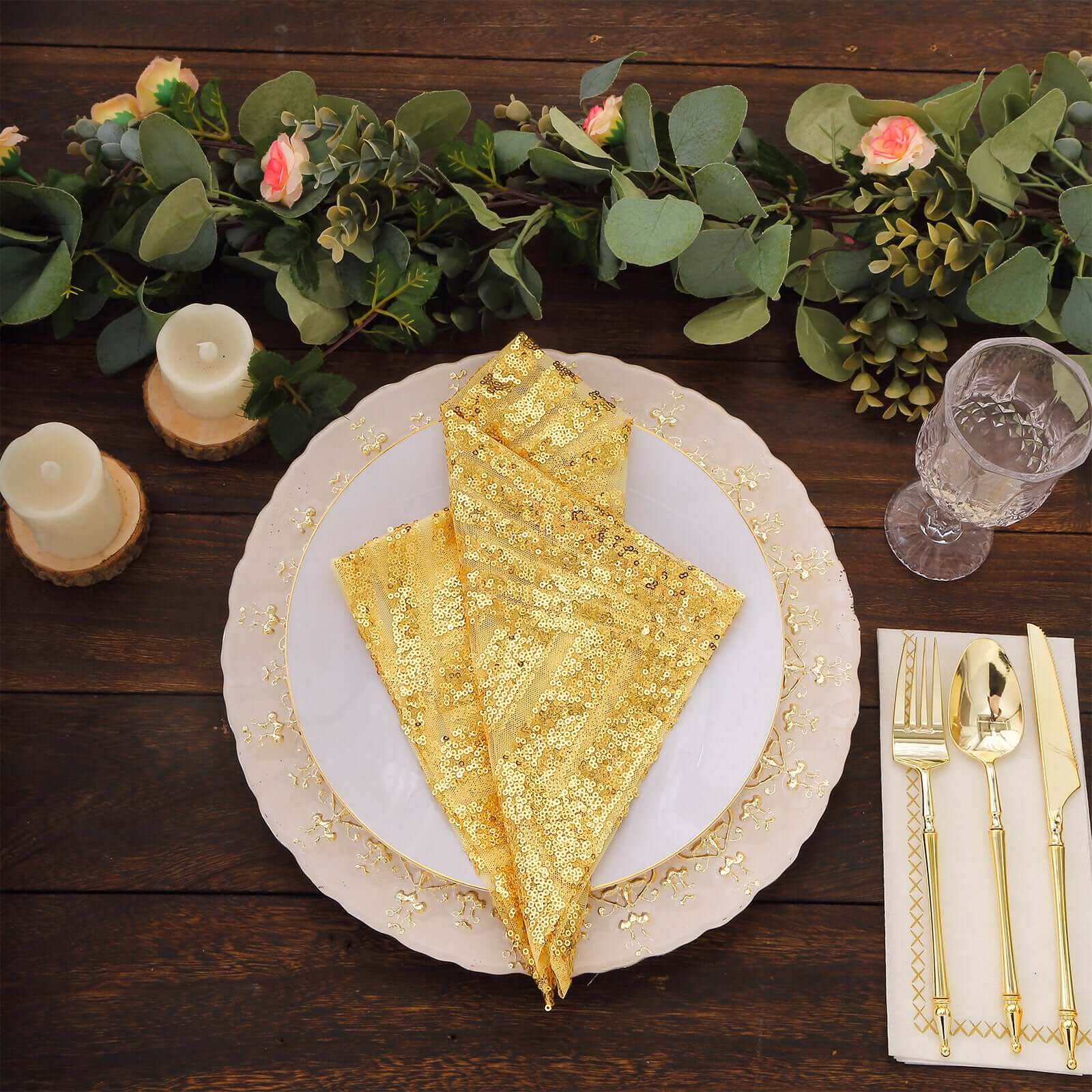 Sequin Napkins 20"x20" Gold - Diamond Pattern Reusable Napkin for Glamorous Table Settings - Bell Racket Store