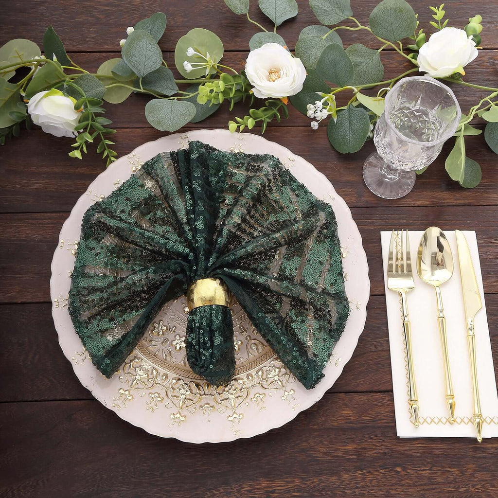 Sequin Napkins 20"x20" Hunter Emerald Green - Diamond Pattern Reusable Napkin - Bell Racket Store