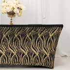 Sequin Stretch Spandex 72"x30" Rectangle Tablecloth Black/Gold Wave Embroidered Design Four - Way Stretch Shimmering Table Cover for Luxe Event Decor - Bell Racket Store