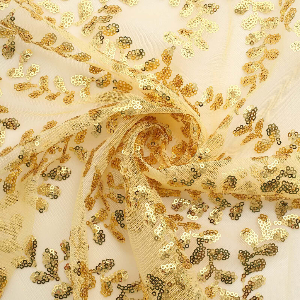 Sequin Tulle 20"x20" Napkin Gold Embroidered Leaf Vine Pattern - Shimmering Event Decor - Bell Racket Store