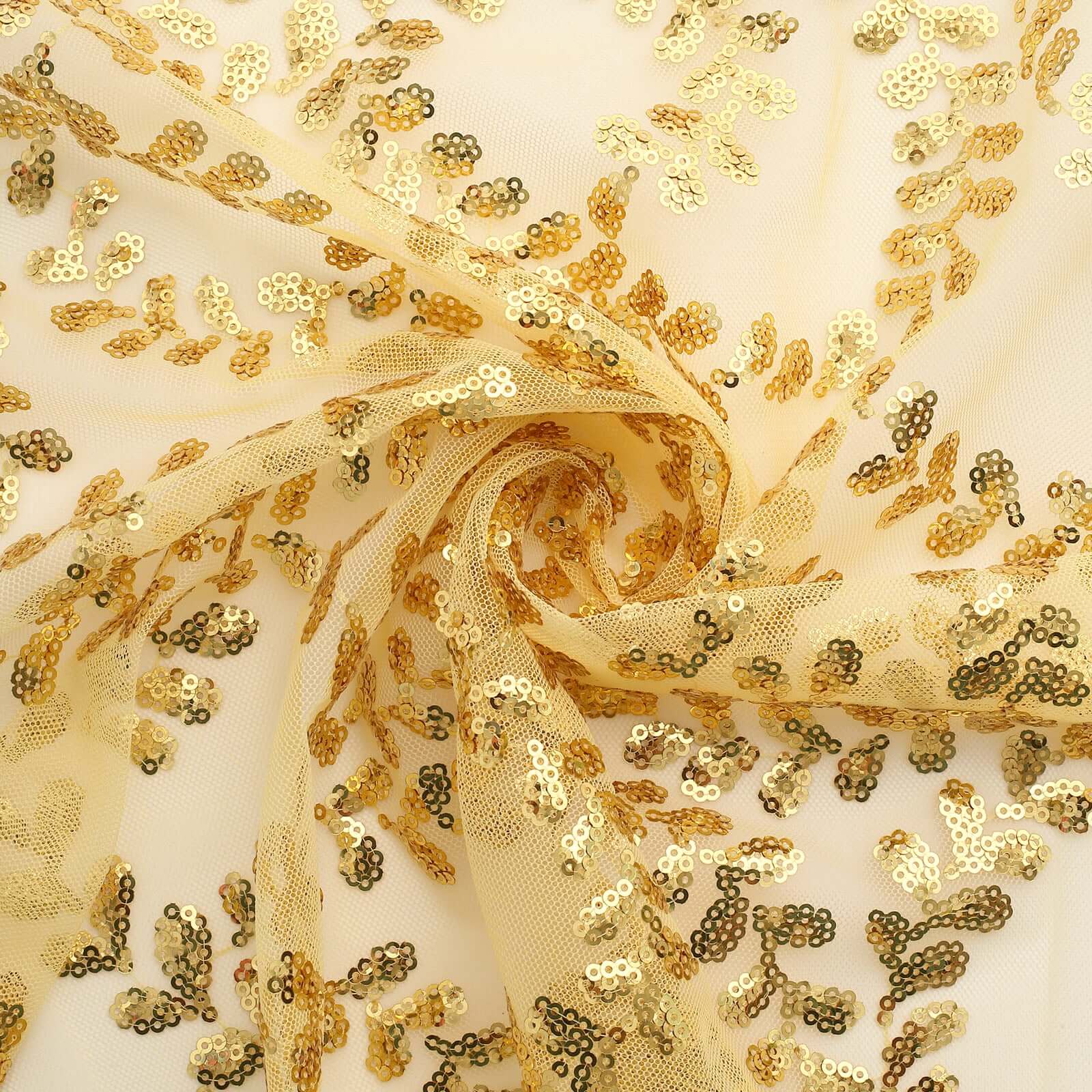 Sequin Tulle 20"x20" Napkin Gold Embroidered Leaf Vine Pattern - Shimmering Event Decor - Bell Racket Store