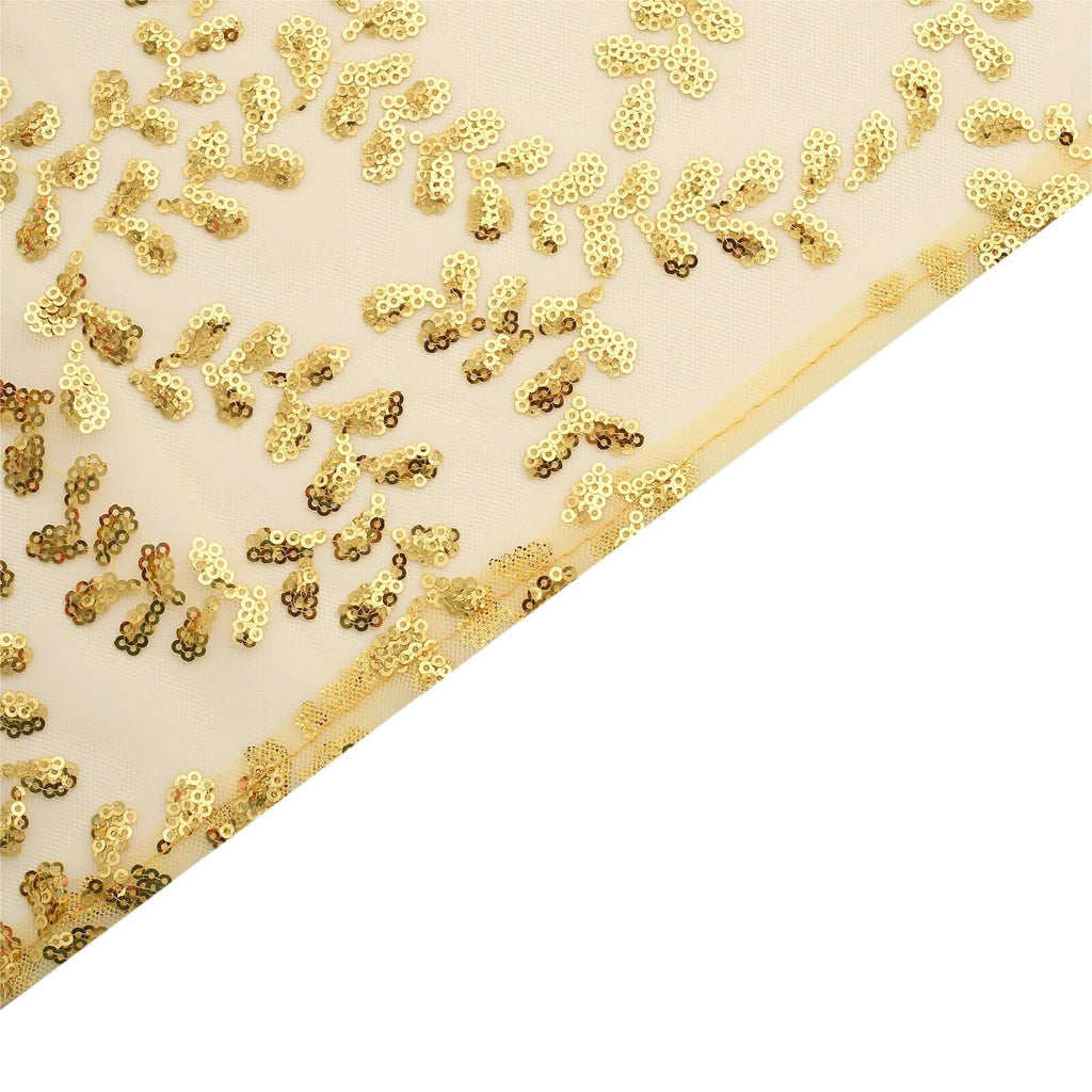 Sequin Tulle 20"x20" Napkin Gold Embroidered Leaf Vine Pattern - Shimmering Event Decor - Bell Racket Store