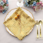 Sequin Tulle 20"x20" Napkin Gold Embroidered Leaf Vine Pattern - Shimmering Event Decor - Bell Racket Store