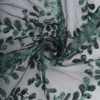 Sequin Tulle 20"x20" Napkin Hunter Emerald Green - Embroidered Leaf Vine Dinner Napkins - Bell Racket Store