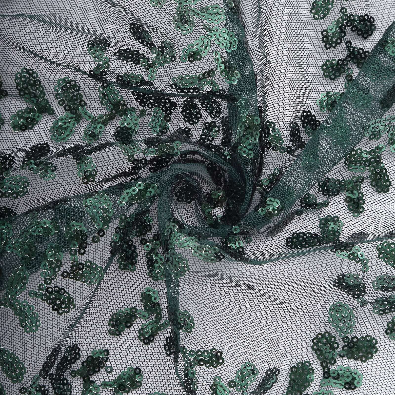 Sequin Tulle 20"x20" Napkin Hunter Emerald Green - Embroidered Leaf Vine Dinner Napkins - Bell Racket Store