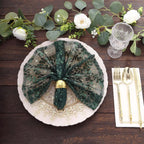 Sequin Tulle 20"x20" Napkin Hunter Emerald Green - Embroidered Leaf Vine Dinner Napkins - Bell Racket Store