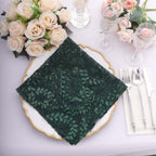 Sequin Tulle 20"x20" Napkin Hunter Emerald Green - Embroidered Leaf Vine Dinner Napkins - Bell Racket Store
