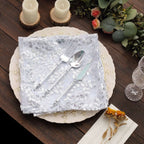 Sequin Tulle 20"x20" Napkin Silver - Embroidered Leaf Vine Dinner Napkins - Bell Racket Store