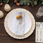 Sequin Tulle 20"x20" Napkin Silver - Embroidered Leaf Vine Dinner Napkins - Bell Racket Store