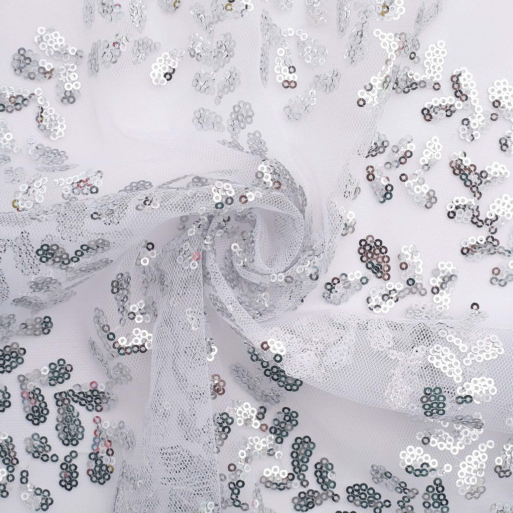 Sequin Tulle 20"x20" Napkin Silver - Embroidered Leaf Vine Dinner Napkins - Bell Racket Store